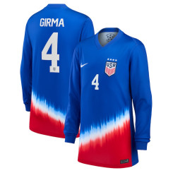Kids Naomi Girma Royal USWNT 2024 Away Replica Long Sleeve Jersey