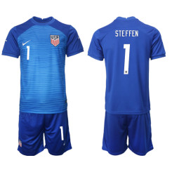 1 STEFFEN USA Blue 2022 Qatar World Cup Away Replica Soccer Jersey (With Shorts)