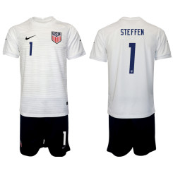 1 STEFFEN USA White 2022 Qatar World Cup Home Replica Soccer Jersey (With Shorts)