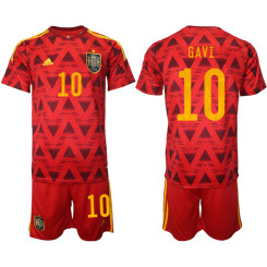10 GAVI Spain Red 2022 Qatar World Cup Home Replica Soccer Jersey (With Shorts)