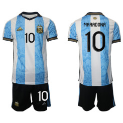 #10 MARADONA Argentina White And Blue 2022 Qatar World Cup Home Replica Jersey (With Shorts)