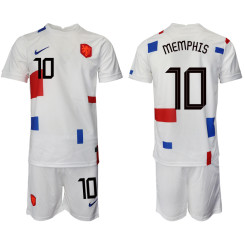#10 MEMPHIS Netherlands White 2022 Qatar World Cup Away Replic Jersey (With Shorts)