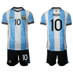#10 MESSI Argentina White And Blue 2022 Qatar World Cup Home Replica Jersey (With Shorts)