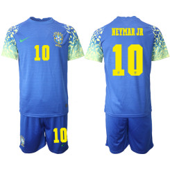 #10 NEYMAR JR Brazil Blue 2022 Qatar World Cup Away Replica Jersey (With Shorts)