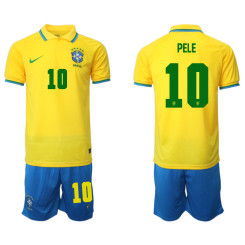 #10 PELE Brazil Yellow 2022 Qatar World Cup Home Replica Jersey (With Shorts)