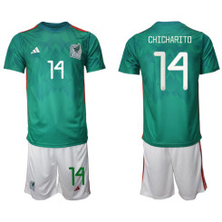 14 CHICHARITO Mexico Green 2022 Qatar World Cup Home Replica Soccer Jersey (With Shorts)