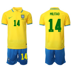 #14 MILITAO Brazil Yellow 2022 Qatar World Cup Home Replica Jersey (With Shorts)