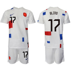 #17 BLIND Netherlands White 2022 Qatar World Cup Away Replic Jersey (With Shorts)