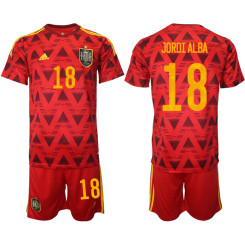 18 JORDI ALBA Spain Red 2022 Qatar World Cup Home Replica Soccer Jersey (With Shorts)