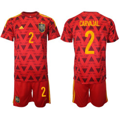 2 CARVAJAL Spain Red 2022 Qatar World Cup Home Replica Soccer Jersey (With Shorts)