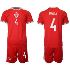 4 DAVIES Wales Red 2022 Qatar World Cup Home Replica Soccer Jersey (With Shorts)