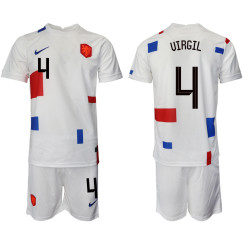 #4 UIRGIL Netherlands White 2022 Qatar World Cup Away Replic Jersey (With Shorts)
