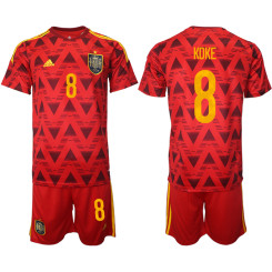8 KOKE Spain Red 2022 Qatar World Cup Home Replica Soccer Jersey (With Shorts)